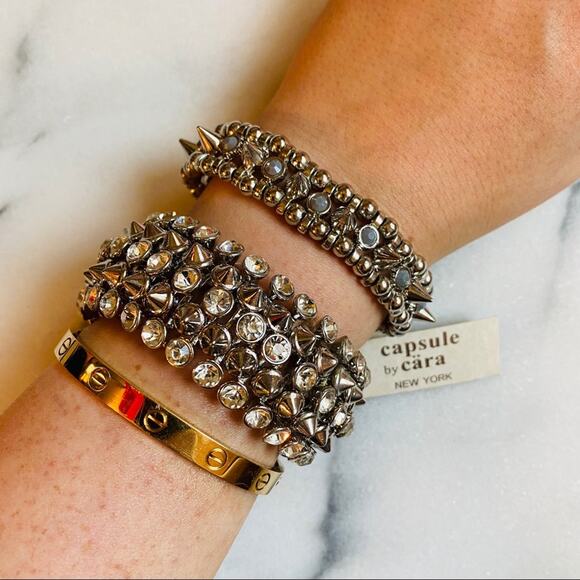 Set of TWO! Cära Silver Spiked & Studded Stretchy Bracelets - Picture 1 of 5